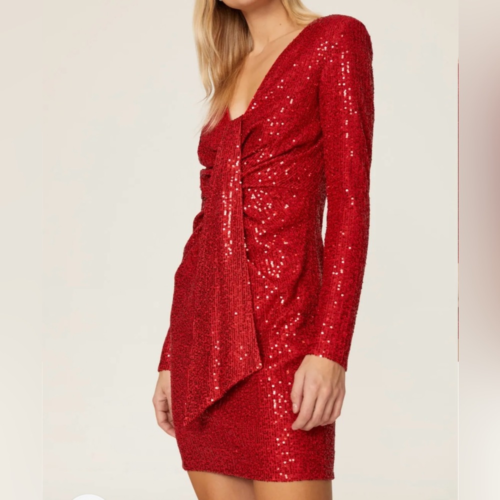 One33 Social Red Sequin Drape Dress Sz 8 - Picture 2 of 11